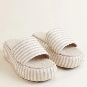 ViaMia Cream Striped Slide Sandals - Comfortable Women's Platform Slides